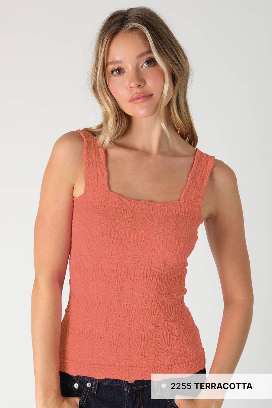 NIKIBIKI Lace Textured Square Tank Top