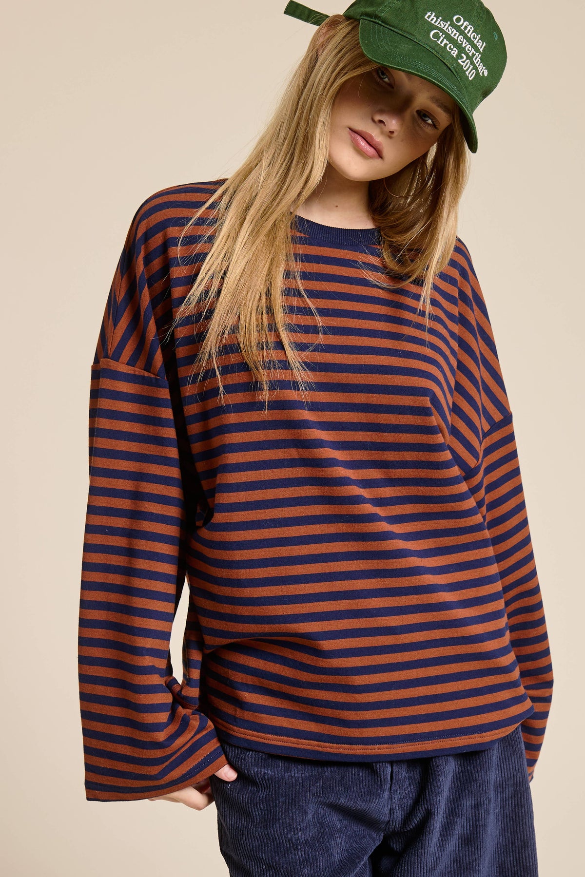 Striped Terry Oversized Long Sleeve Top