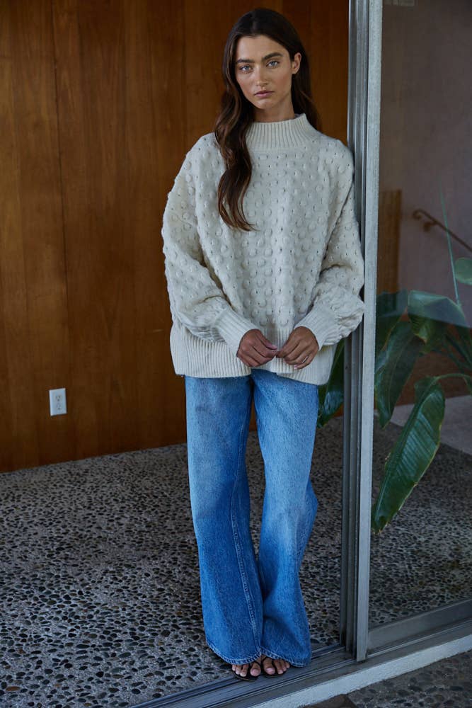Kace Knit Sweater Popcorn Textured Mock Pullover