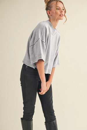 Marled Knit Mock Neck Short Sleeve Sweater