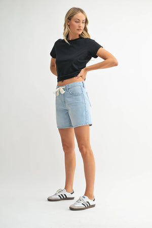 JBD Lightweight Tie Waist Longer Denim Shorts
