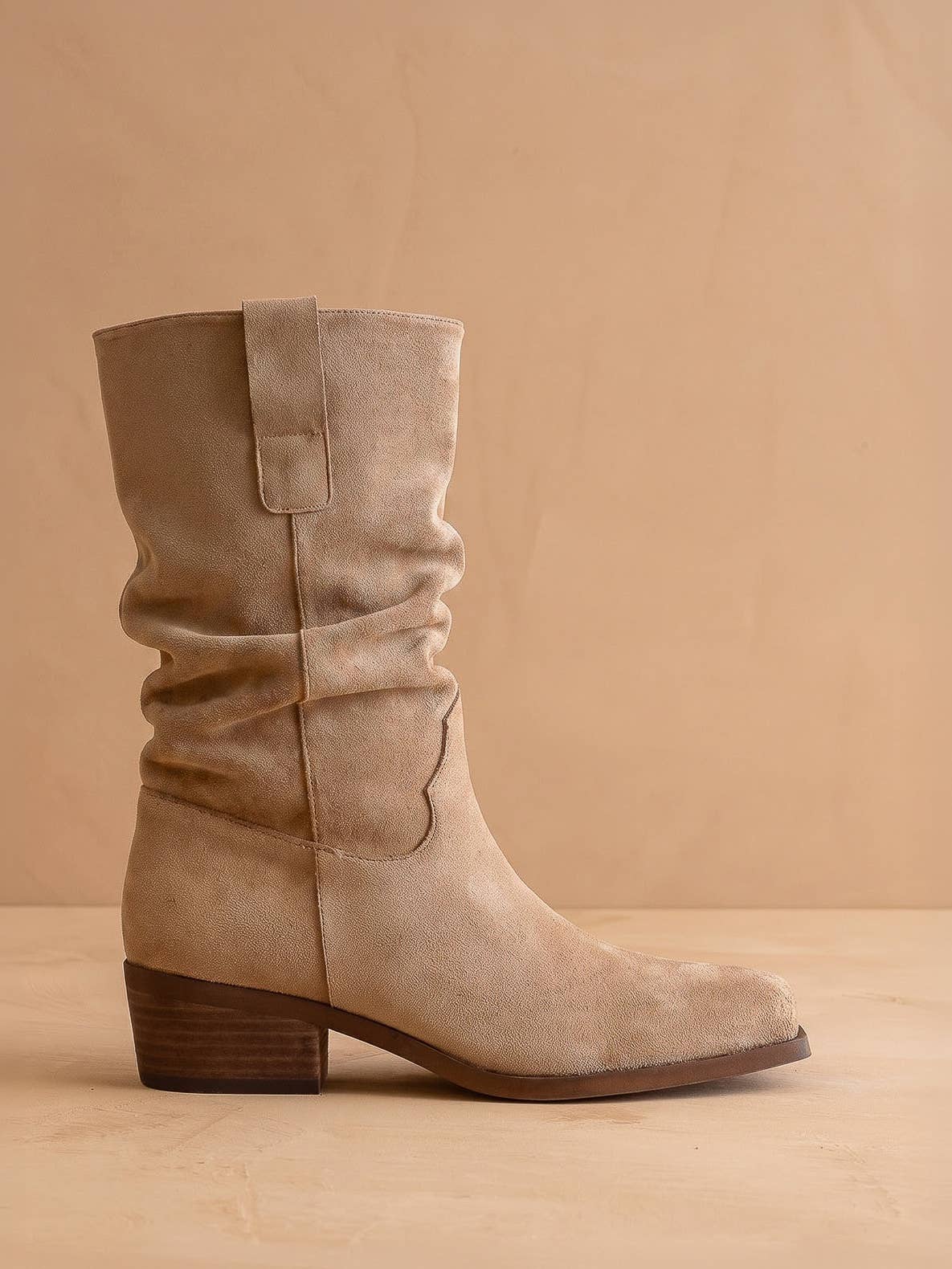 The Harrison Faux Leather Slouch Boot in Almond