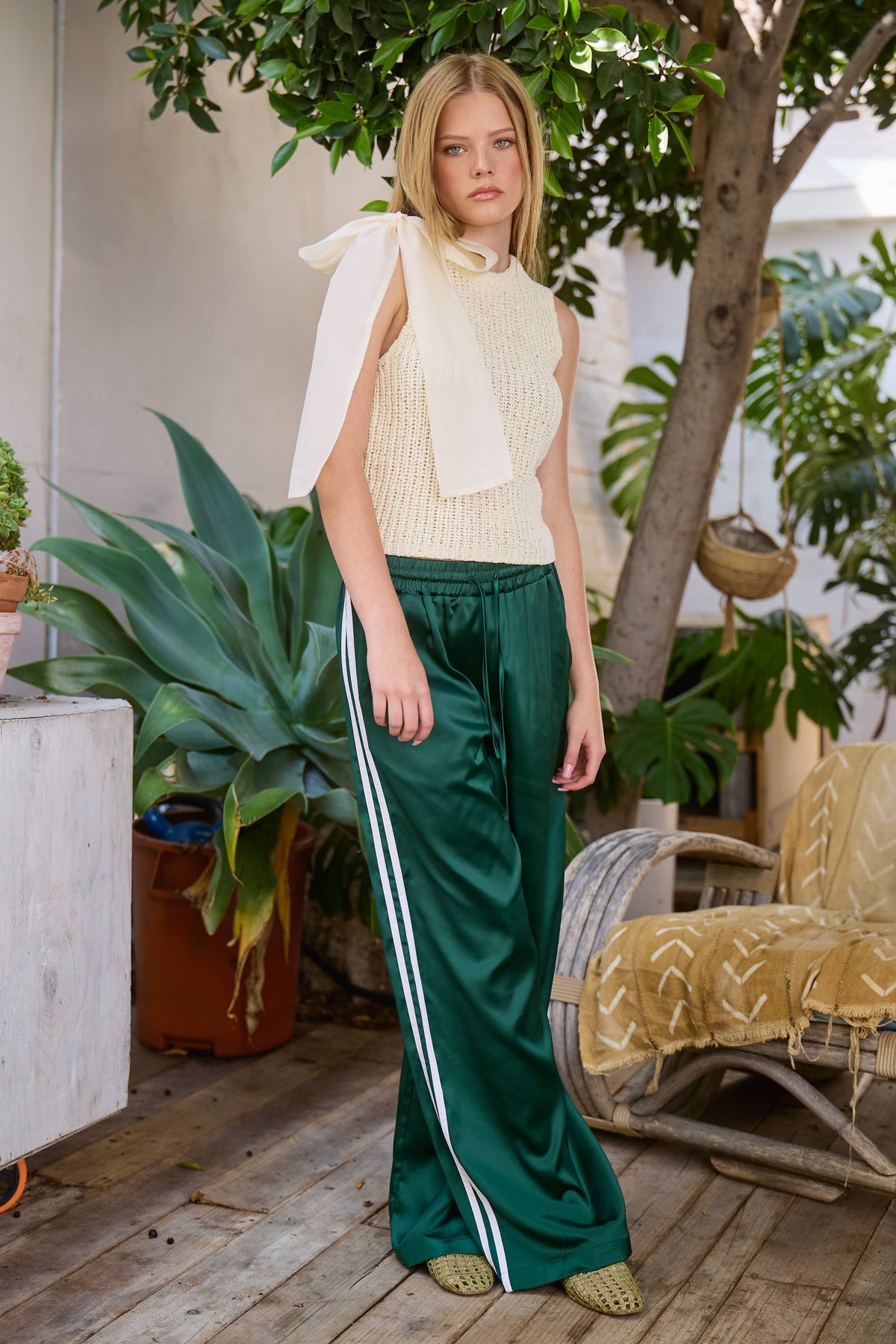 Aria Satin Track Pants with Side Stripes