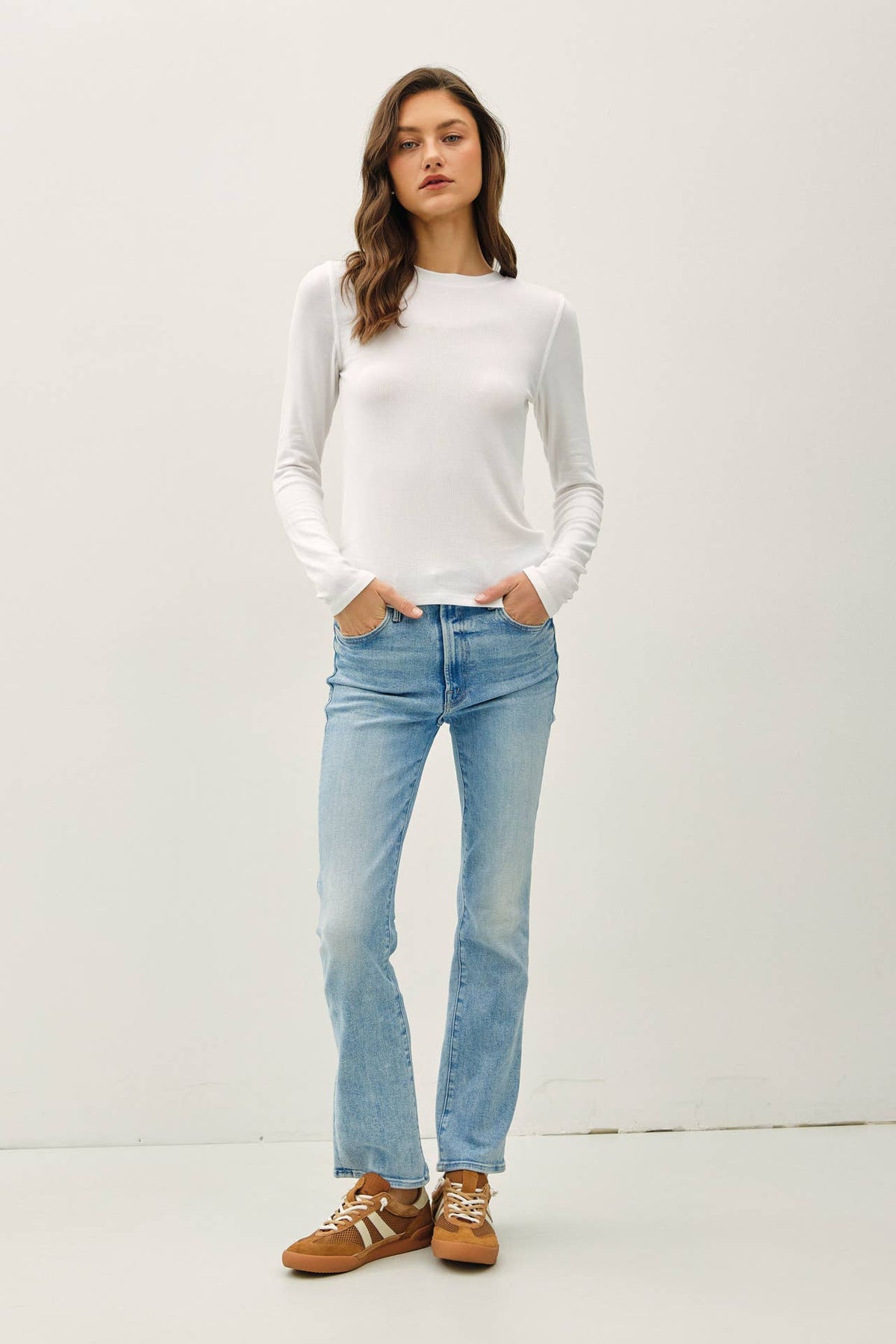 Ribbed Crewneck Long Sleeve Basic Top