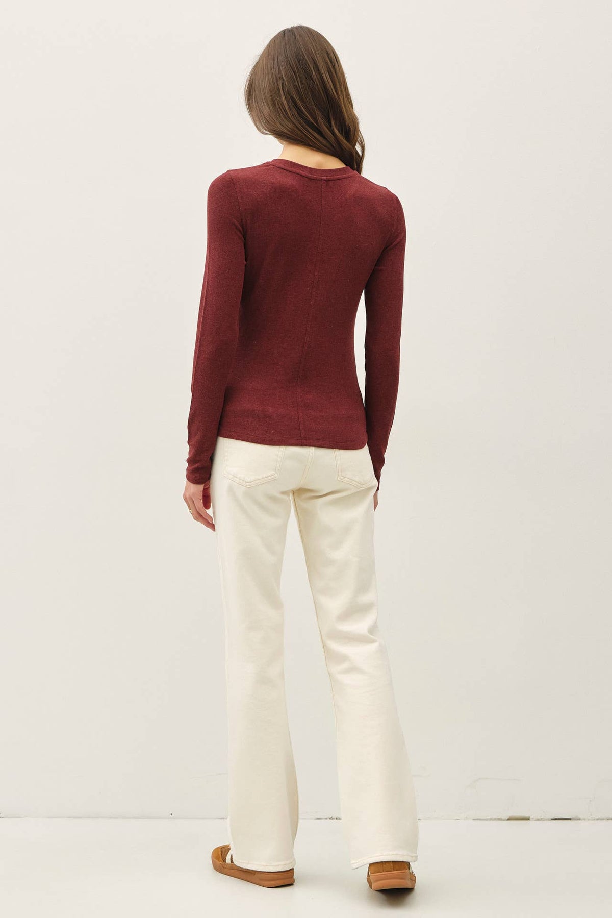 Ribbed Crewneck Long Sleeve Basic Top