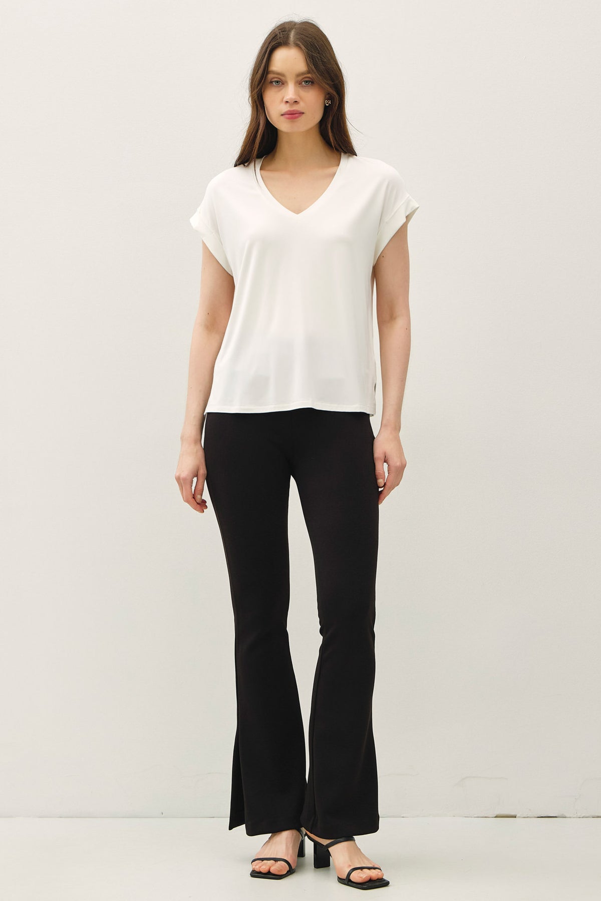 V-neck Roll Sleeve Bamboo Tee