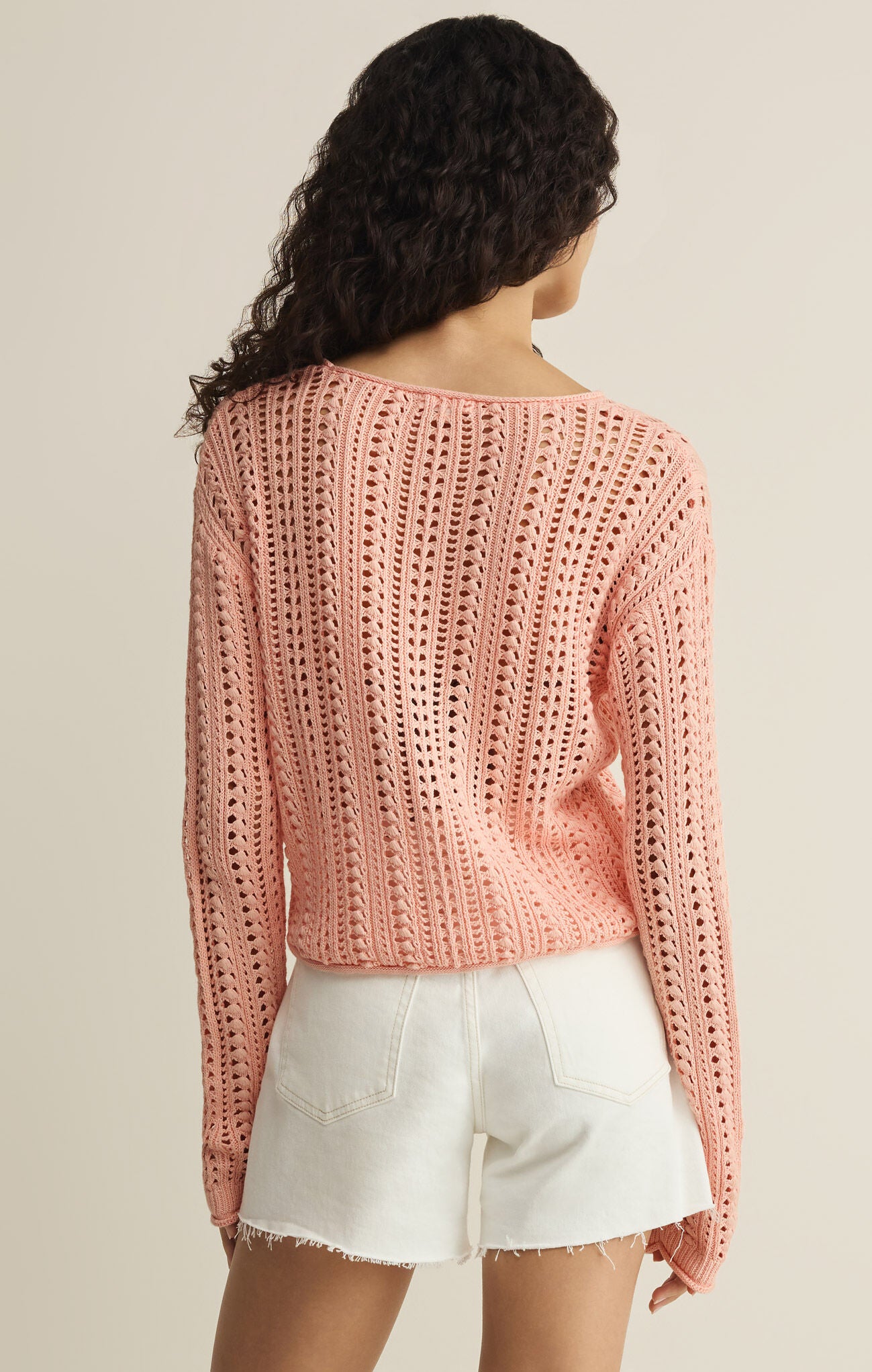 Z Supply Upland Crochet Sweater in Bellini Peach