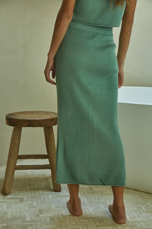 Knit Teal Green Midi Skirt