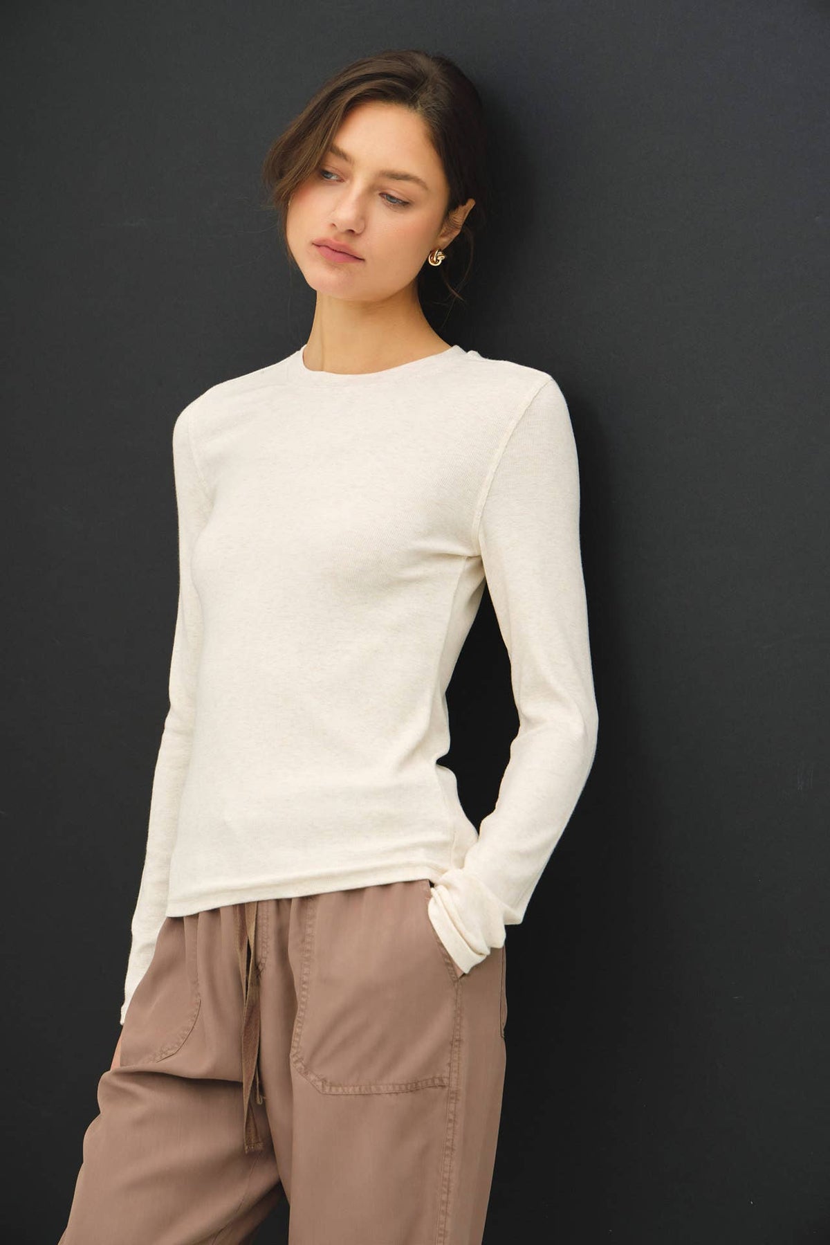 Ribbed Crewneck Long Sleeve Basic Top