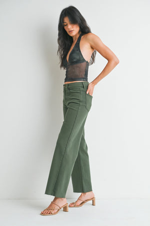 Just Black Denim Longer Length Wide Leg in Dark Olive