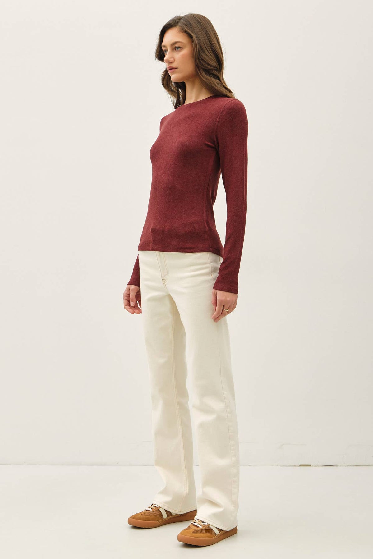 Ribbed Crewneck Long Sleeve Basic Top