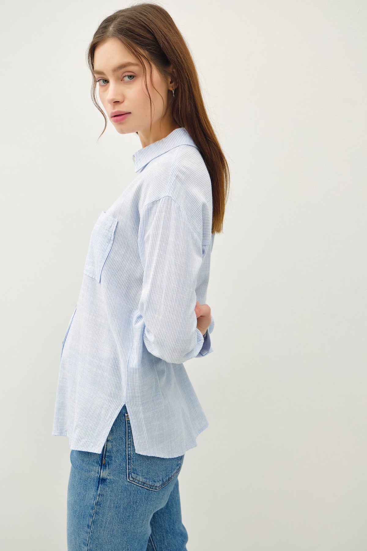 Freya Chambray Striped Button Down Shirt
