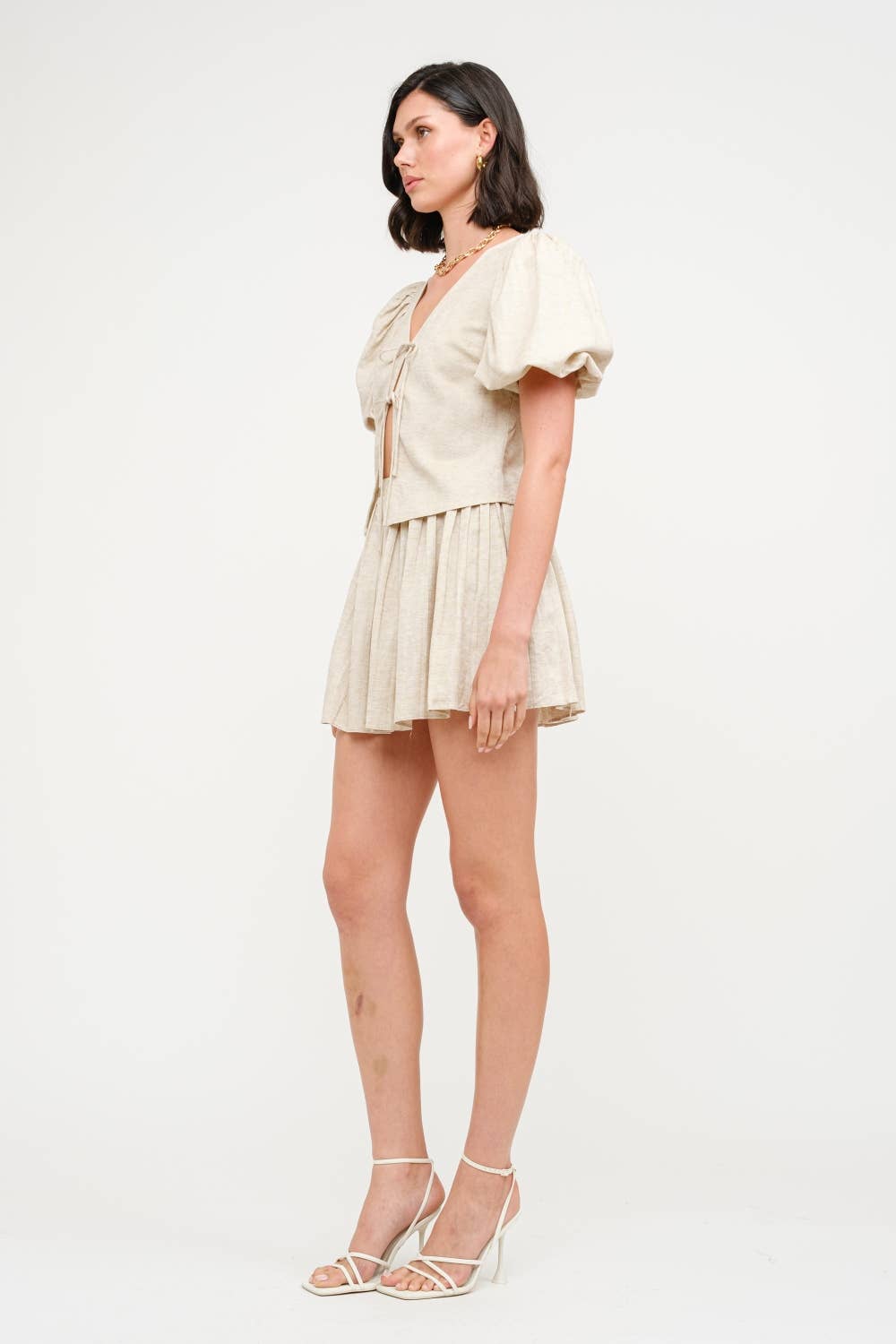 Aria Natural Tie-Front Linen Blouse