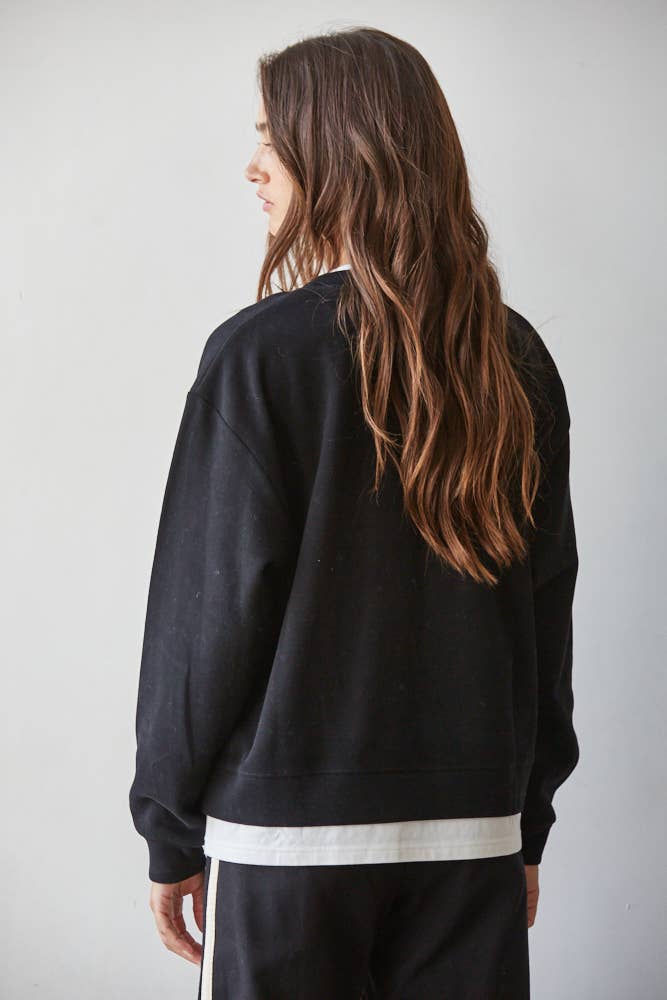 Layered Crewneck Sweatshirt in Black