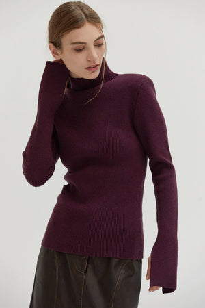 Elaine Power Shoulder Mock Neck Sweater Top