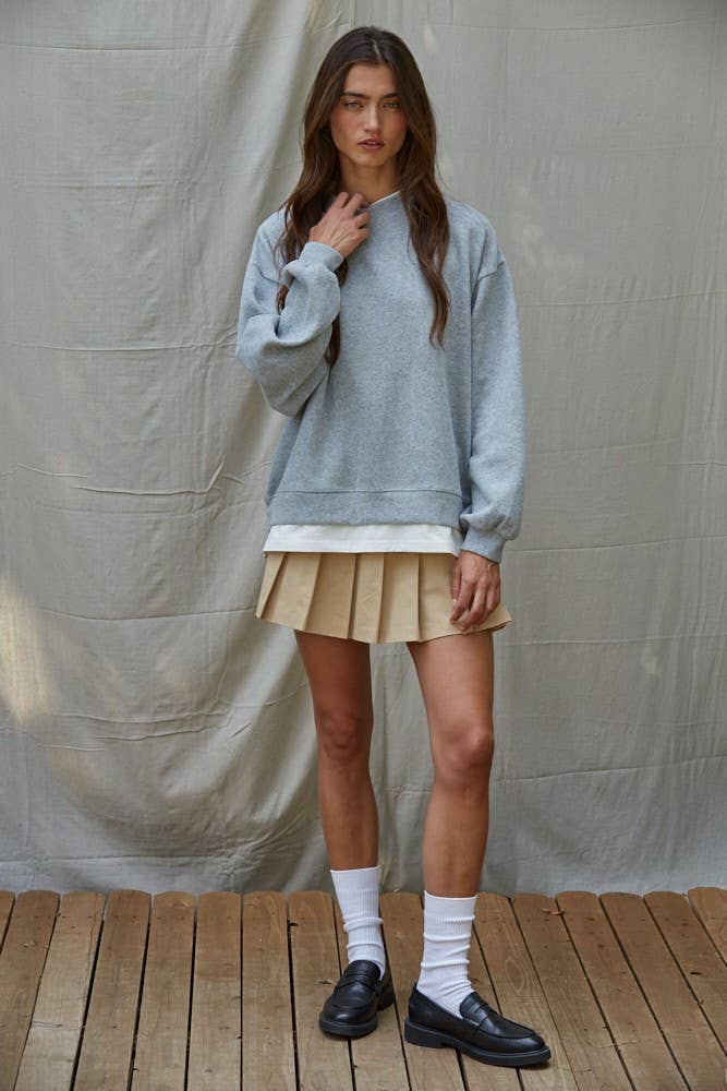 Knit Cotton Polyester Crew Neck Sweatshirt Top