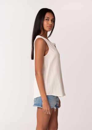 Violet Cotton Sleeveless Split V Neck Button Front Top