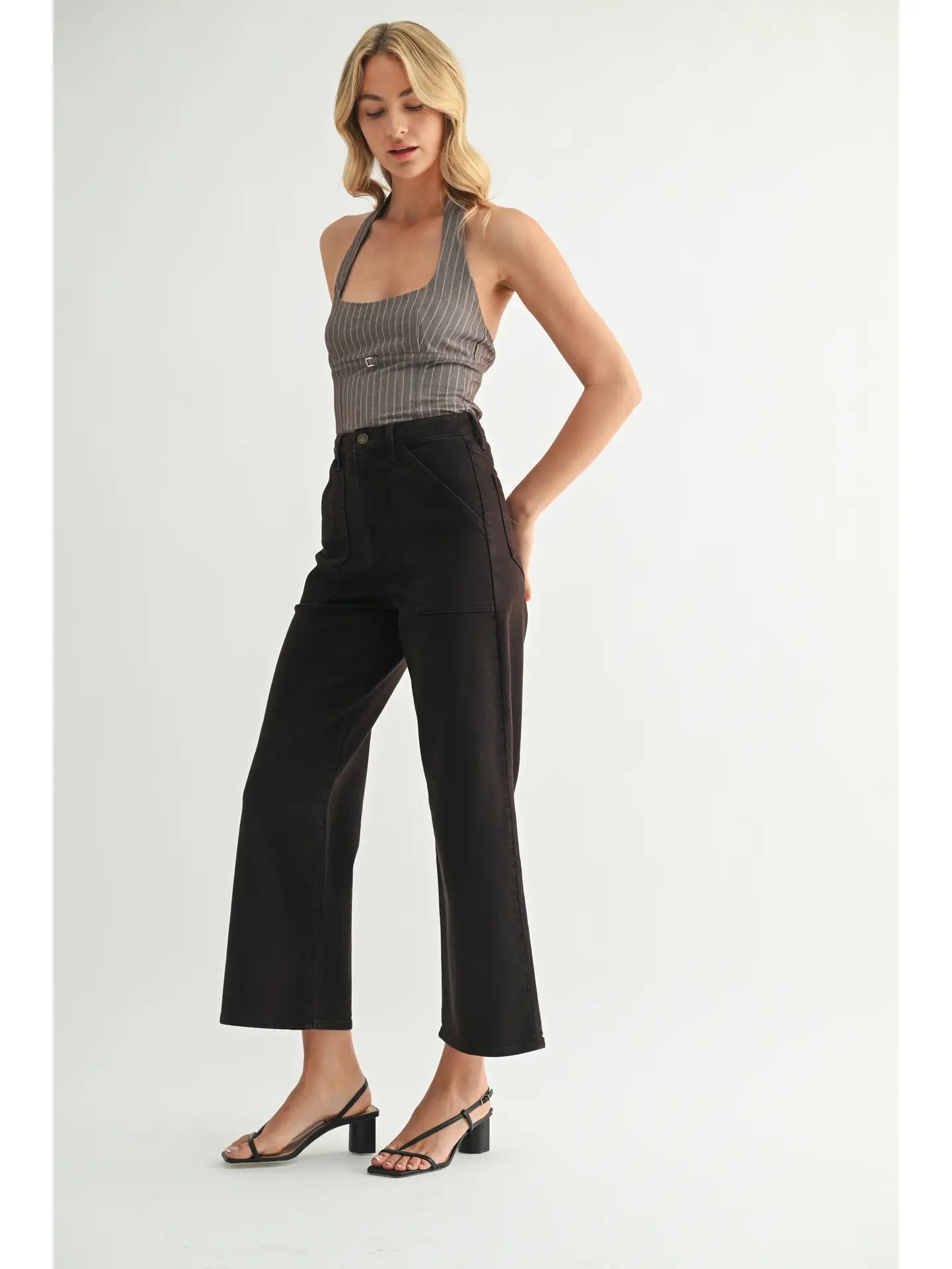 Just Black Denim Cargo Pocket Wide Leg Chocolate Jeans
