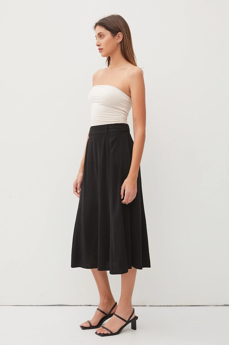 BELT LOOPS DETAILED WAIST FLOWY MIDI SKIRT Pilar Boutique