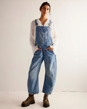 Free People Good Luck Barrel Overalls in Ultra Light Beam