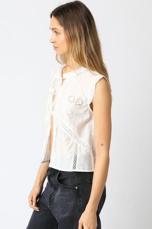 Justie White Lace Tie Front Tank