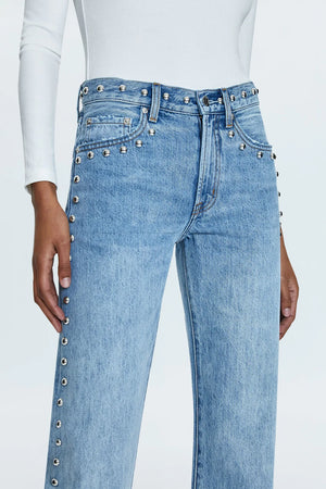 Pistola Lexi Mid Rise Bowed Straight Leg Jeans in Satellite