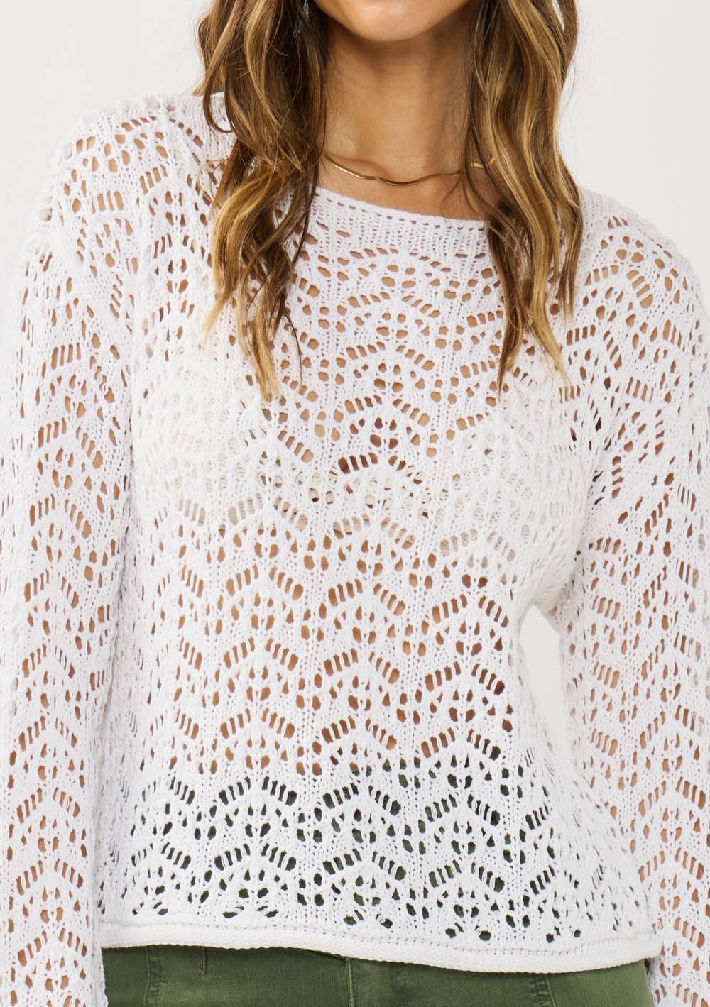 Long Sleeve Drop Shoulder Crochet Knit Crop Top