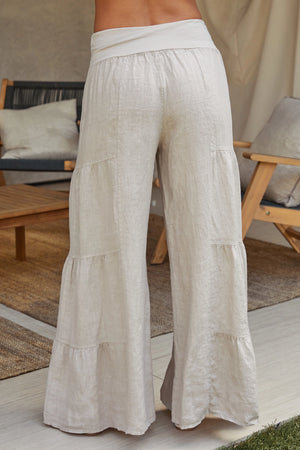 Linen Tiered Palazzo Pant in Beige