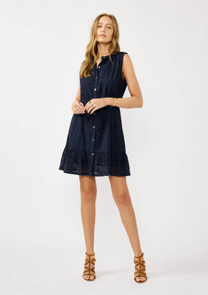 Dahlia Floral Eyelet Button-Down Tank Dress
