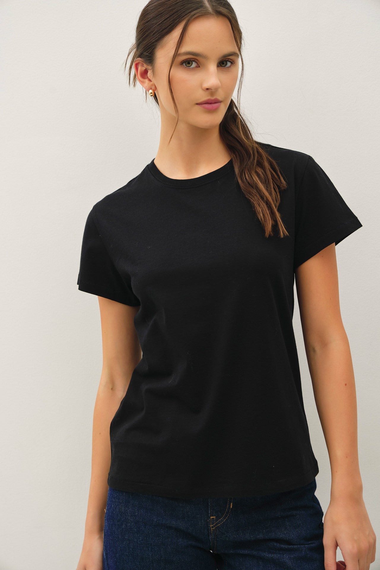 V-neck Roll Sleeve Bamboo Tee