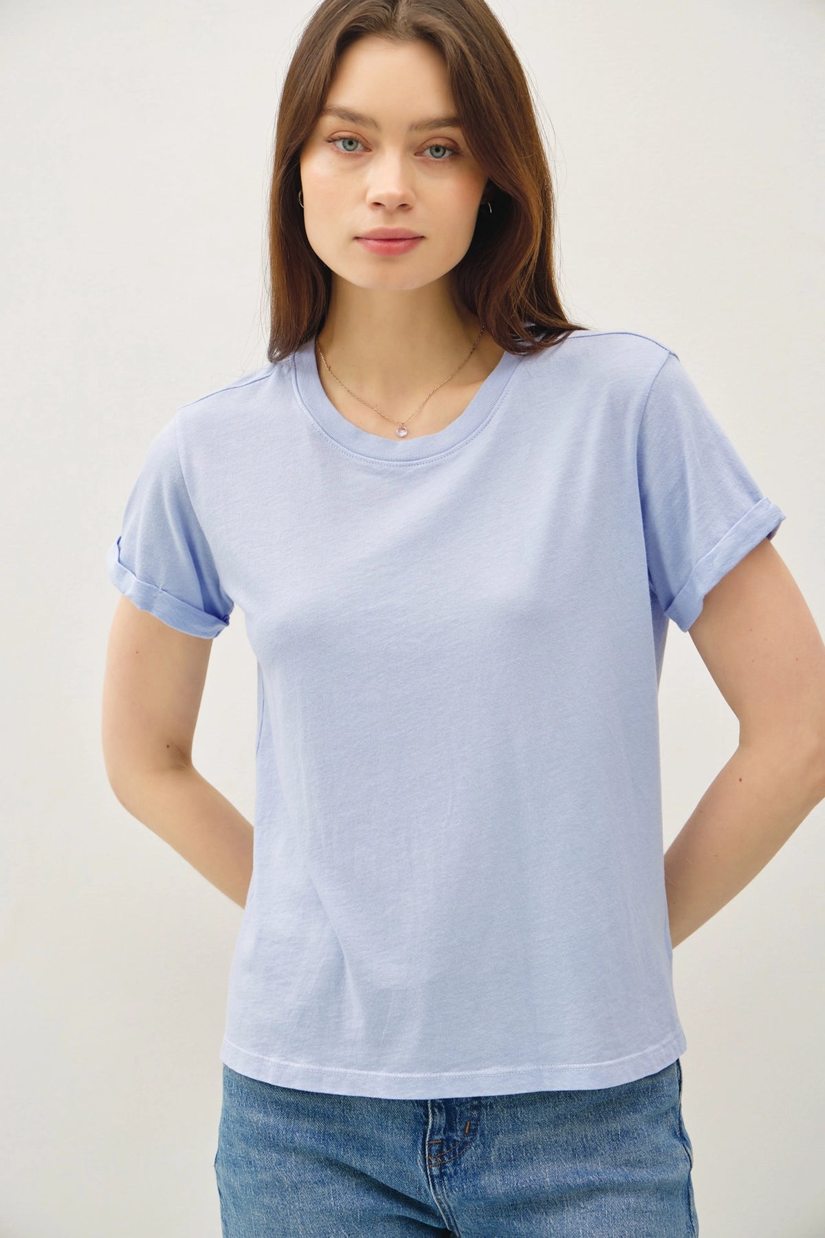 Boxy Cut Tee w/ Roll Sleeve