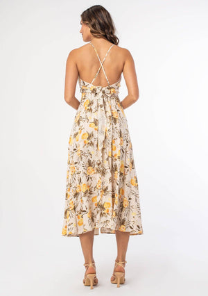 Camille Linen Blend Cross Back Surplice Midi Dress
