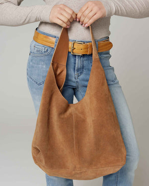 Sabel Suede Leather Shoulder Bag in Camel