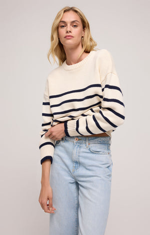 Z Supply Boyfriend Striped Sweater in Sea Salt