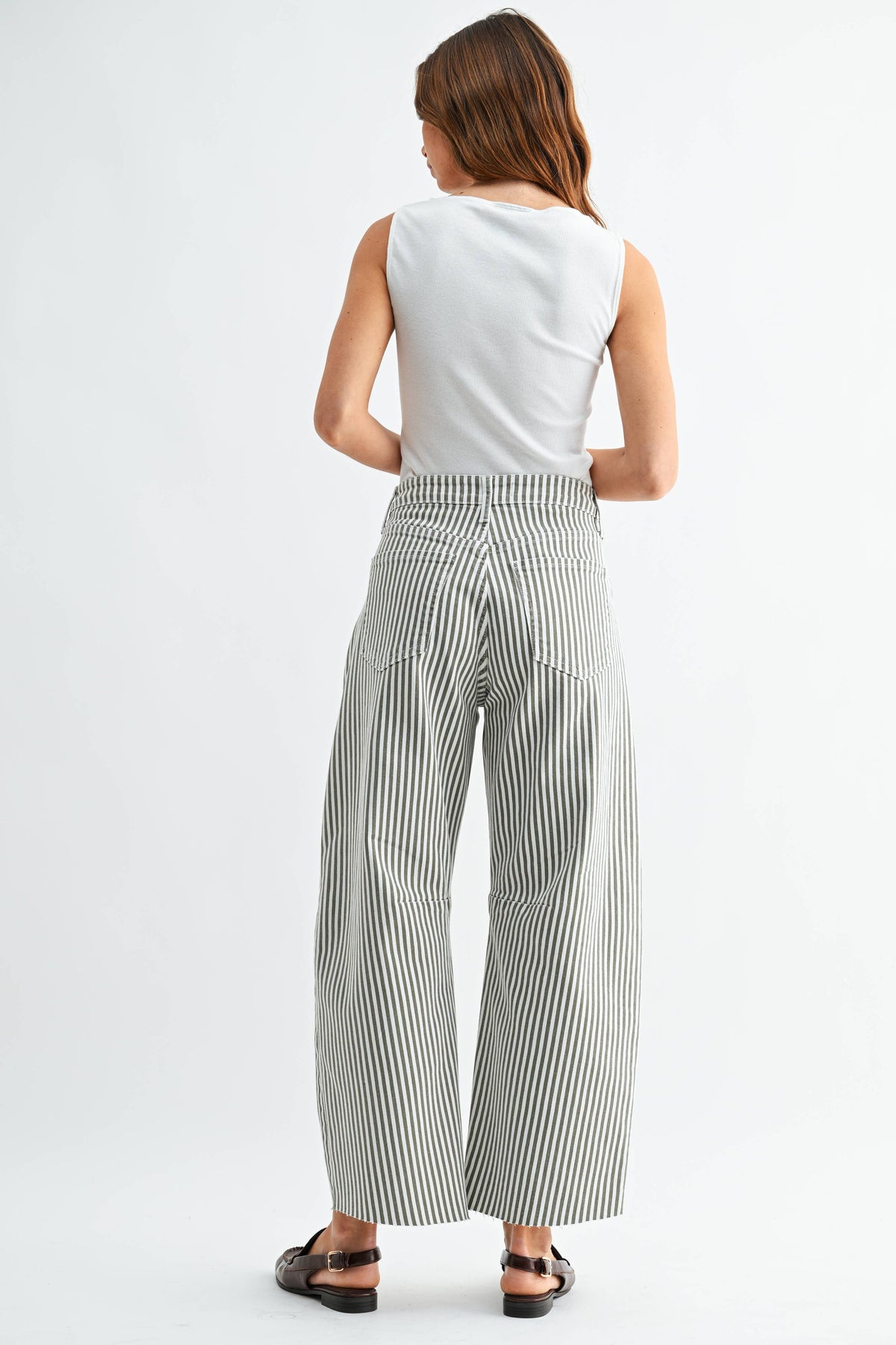 Just Black Denim Olive Stripe Barrel Jeans