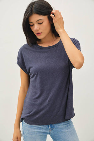 Linen Blended Basic Cap Sleeve Boxy Tee