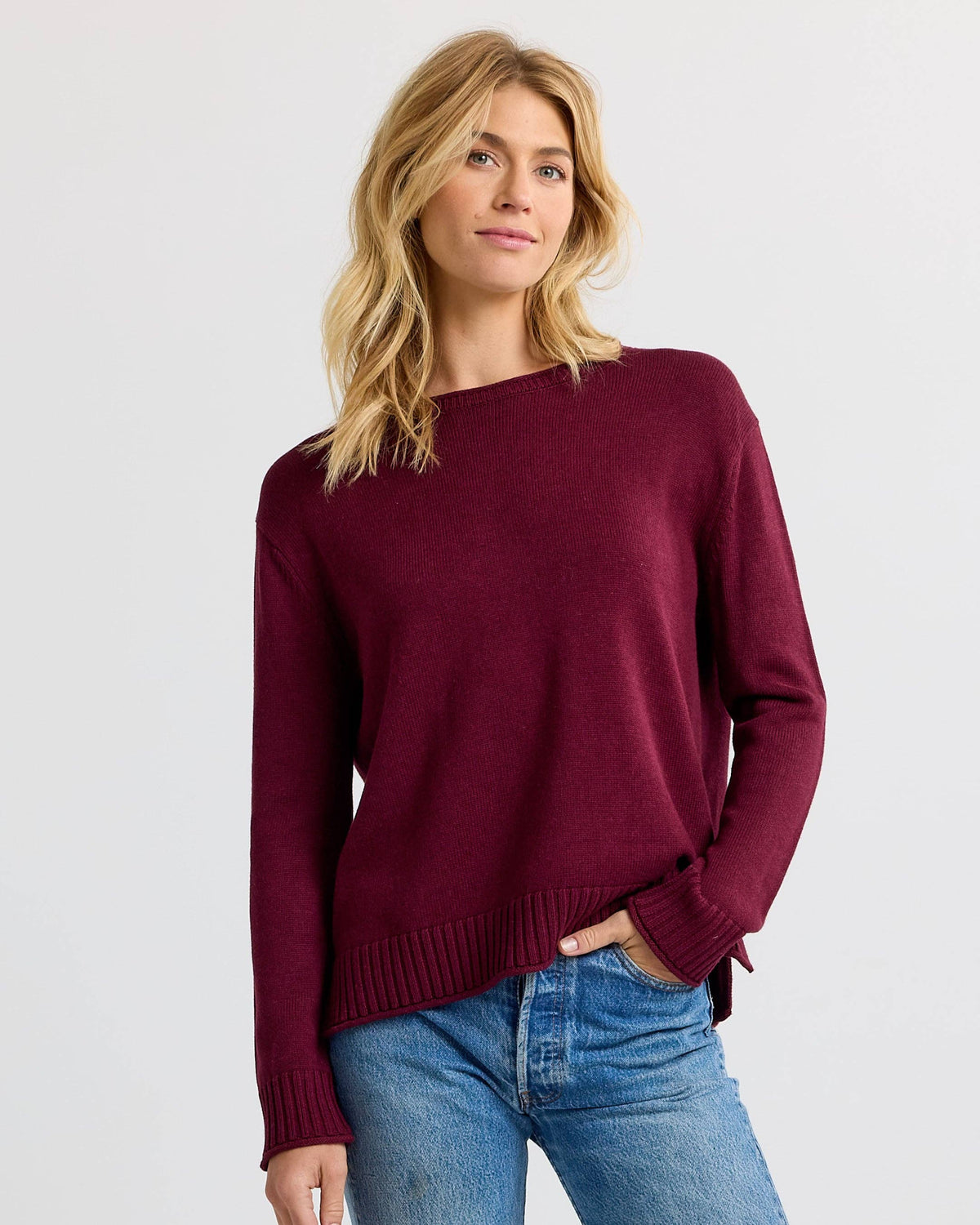 Everyday Cotton Crew in Merlot