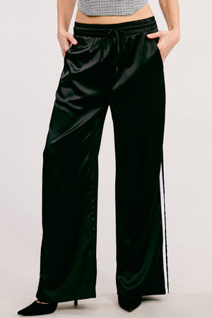 Aria Satin Track Pants with Side Stripes