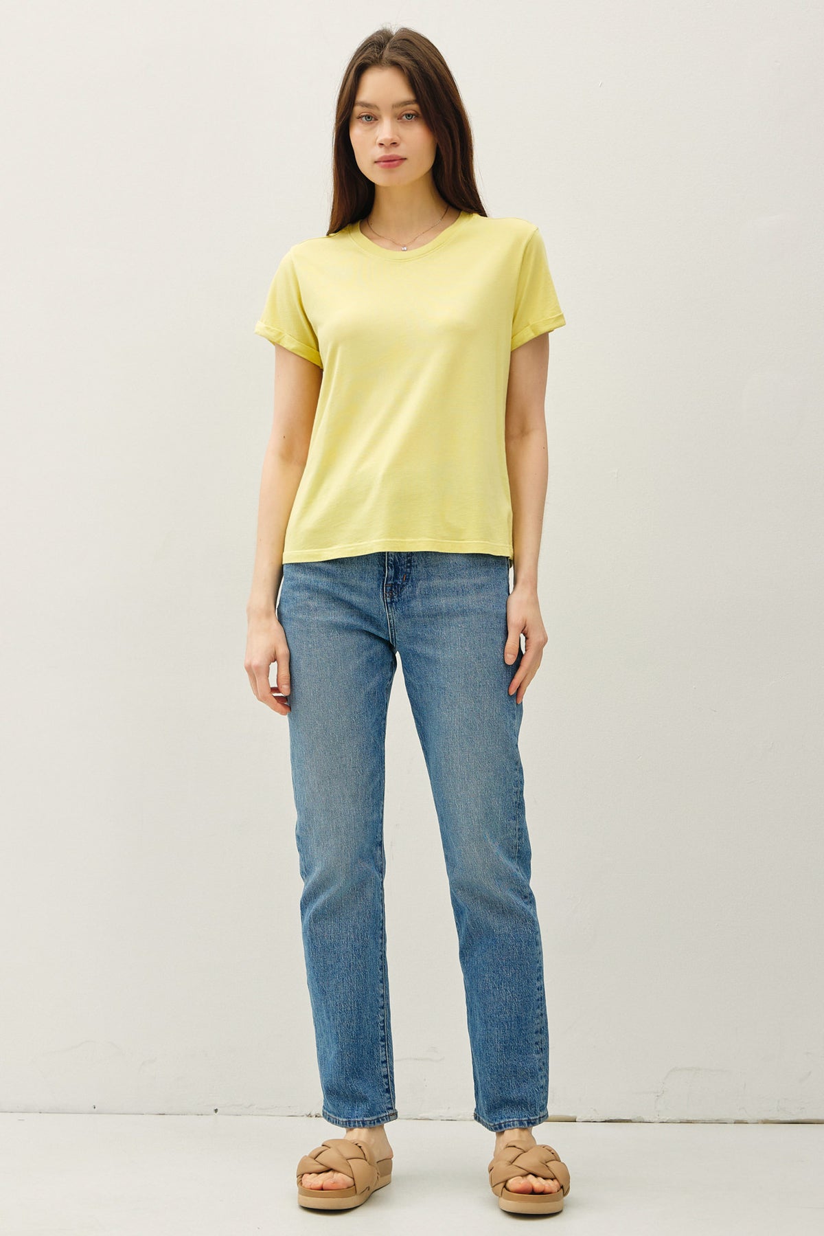 Boxy Cut Tee w/ Roll Sleeve