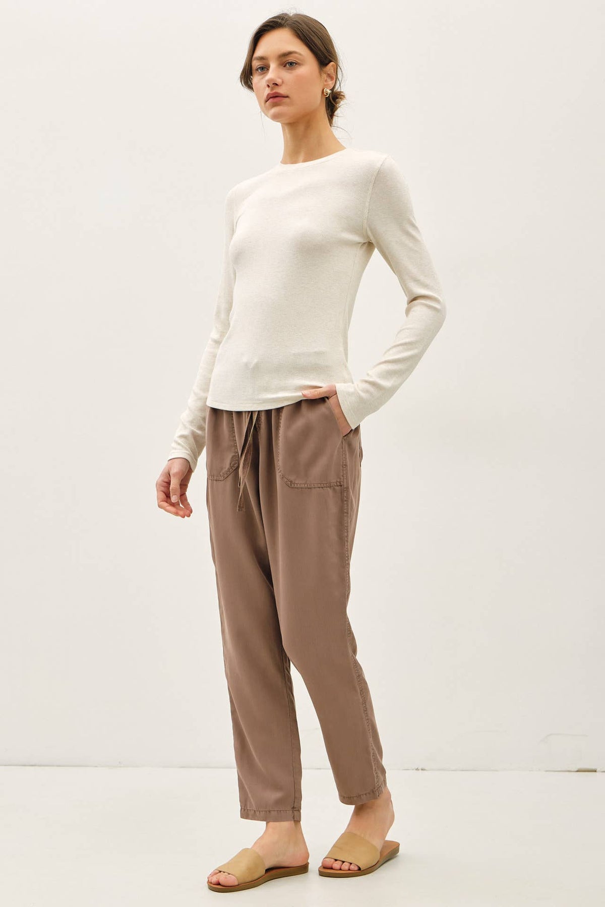 Ribbed Crewneck Long Sleeve Basic Top