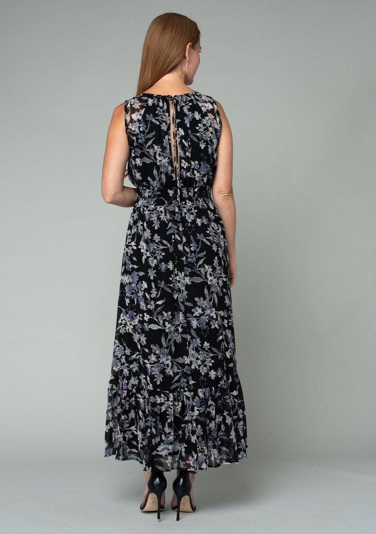 Lucienne Floral Sleeveless Round Neck Open Back Maxi Dress