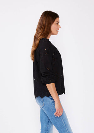 Vivienne Raglan Long Sleeve Blouse with Floral Eyelet Details - 2 Colors