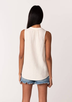 Violet Cotton Sleeveless Split V Neck Button Front Top