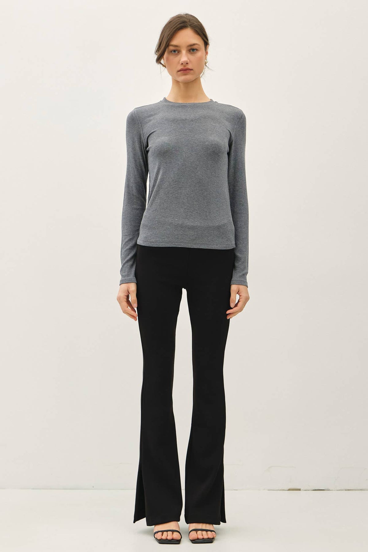 Ribbed Crewneck Long Sleeve Basic Top