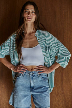 L5611 | Woven Cotton Collar Neck Button Front Long Sleeve