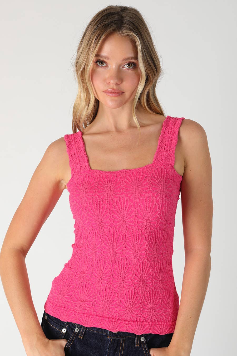 NIKIBIKI Lace Textured Square Tank Top