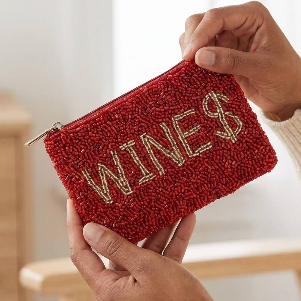 Wine $ Seed Beaded Coin Purse
