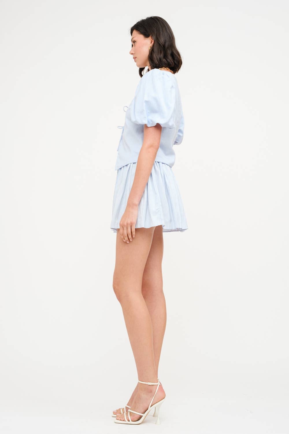 Aria Blue Linen Tie-Front Blouse