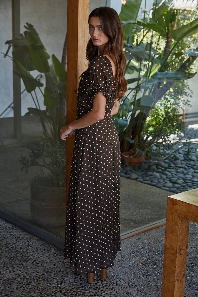 Woven Rayon Polyester Polka Dot Print Long Dress