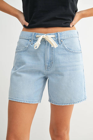 JBD Lightweight Tie Waist Longer Denim Shorts